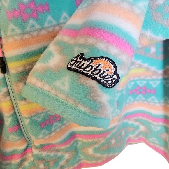 Chubbie's The Flame Commander Fleece Quarter Zip Teal & Pink Aztec Pullover - Picture 7 of 9